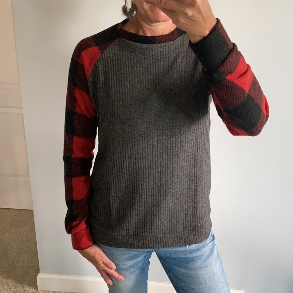 Black, Red, Grey Buffalo Plaid Long Sleeve Tunic Top - Picture 6 of 13